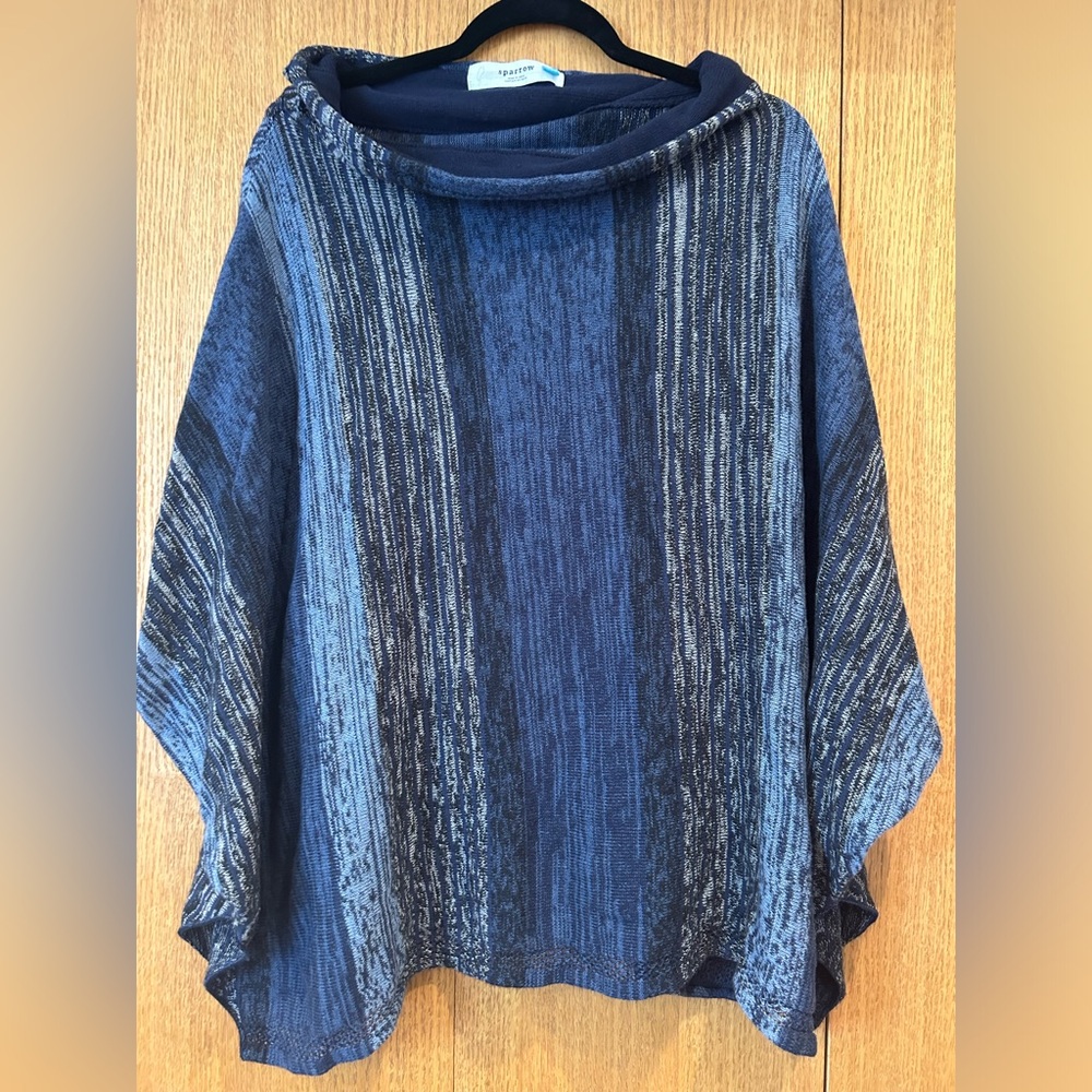 Anthropologie Sparrow Striped Blue Gray Sweater Poncho wool blend SZ M